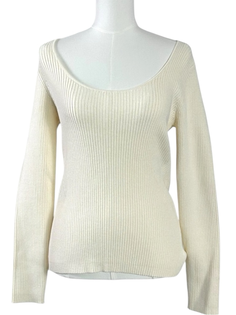 Ganni Melange Knit Scoop Neck Sweater in Vanilla Ice Size Large Minimalist